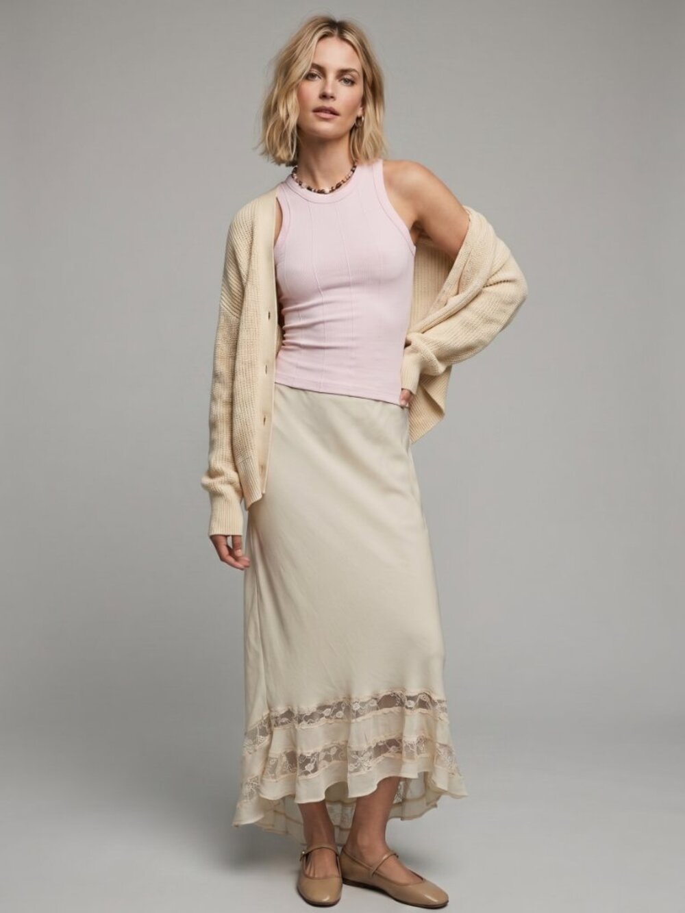 Free People Long Lost Lover Half Slip Skirt Lace Trim Boho Midi Maxi Cream - Picture 1 of 6